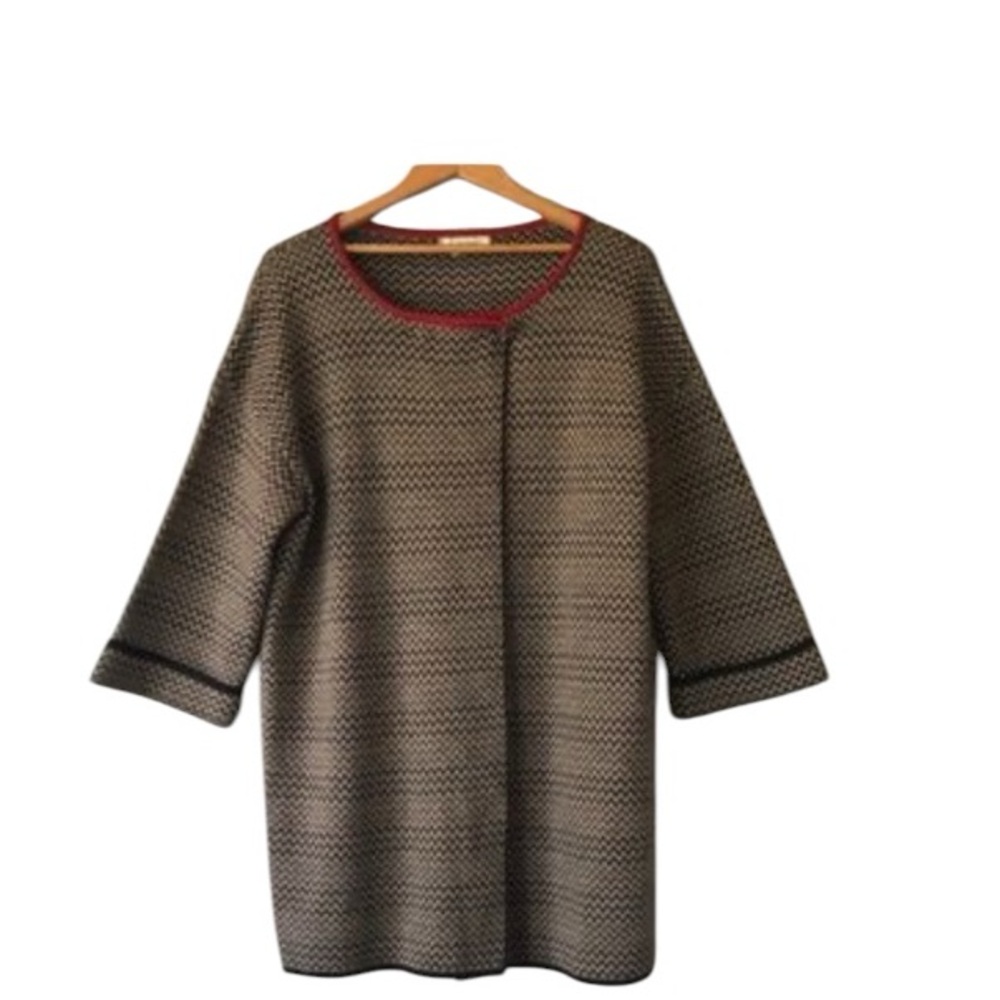 Cocogio Brown Wool blend Chevron Patterned Long cardigan Size XL